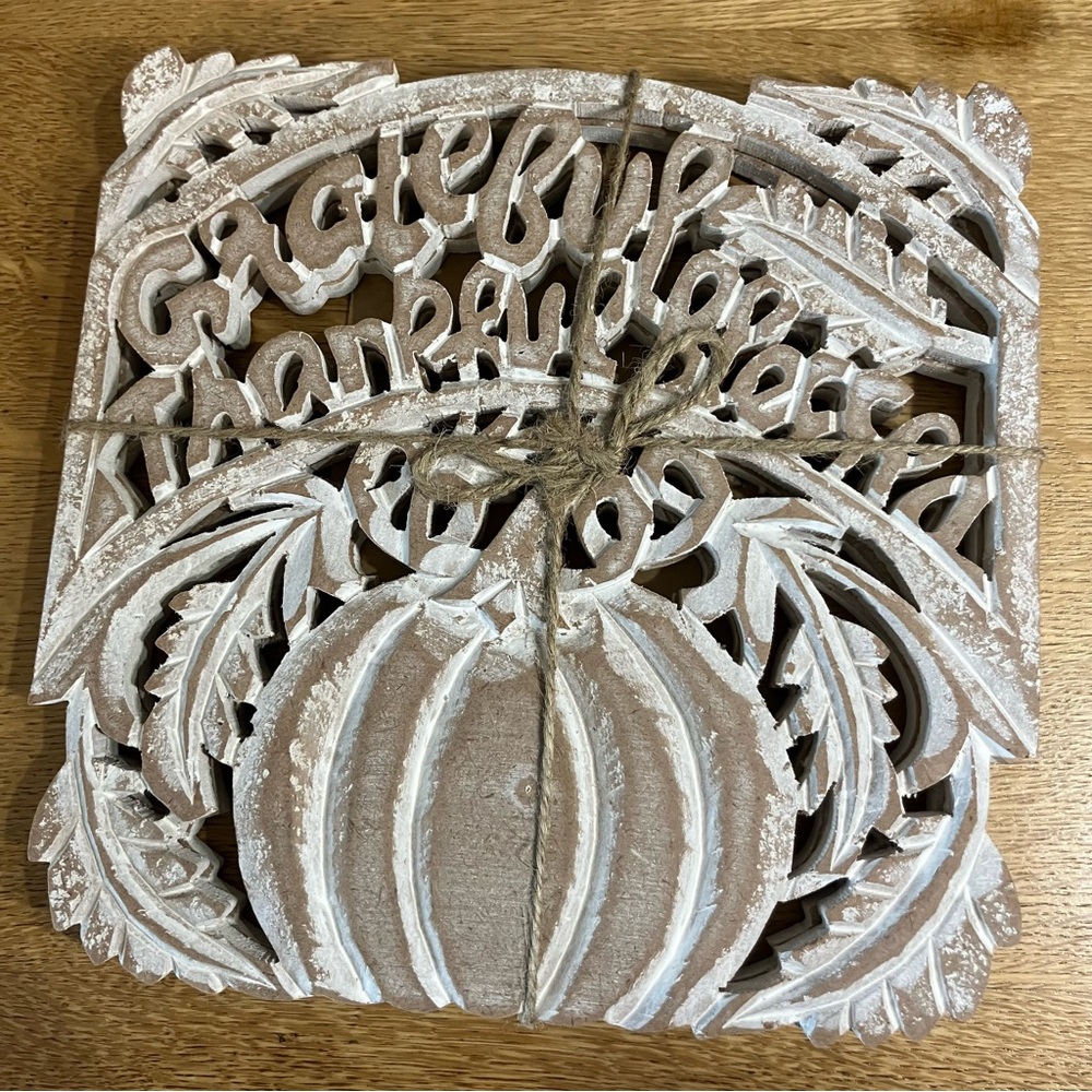 Set of 2 "Grateful, Thankful, Blessed" Autumn Carved Wood Signs